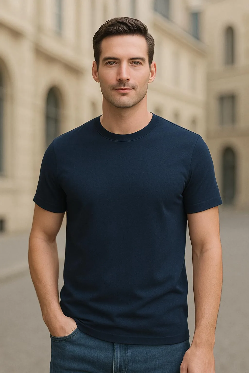 Premium Cotton Crew Tee on model